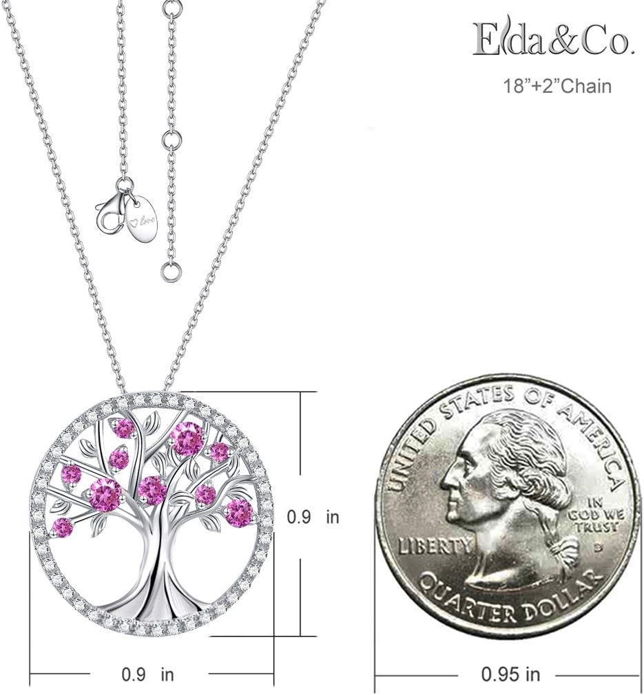 Tree of Life Necklace Birthday Gifts for Wife Mom January February Birthstones Necklace Garnet Amethyst and More Stones Jewelry 925 Sterling Silver