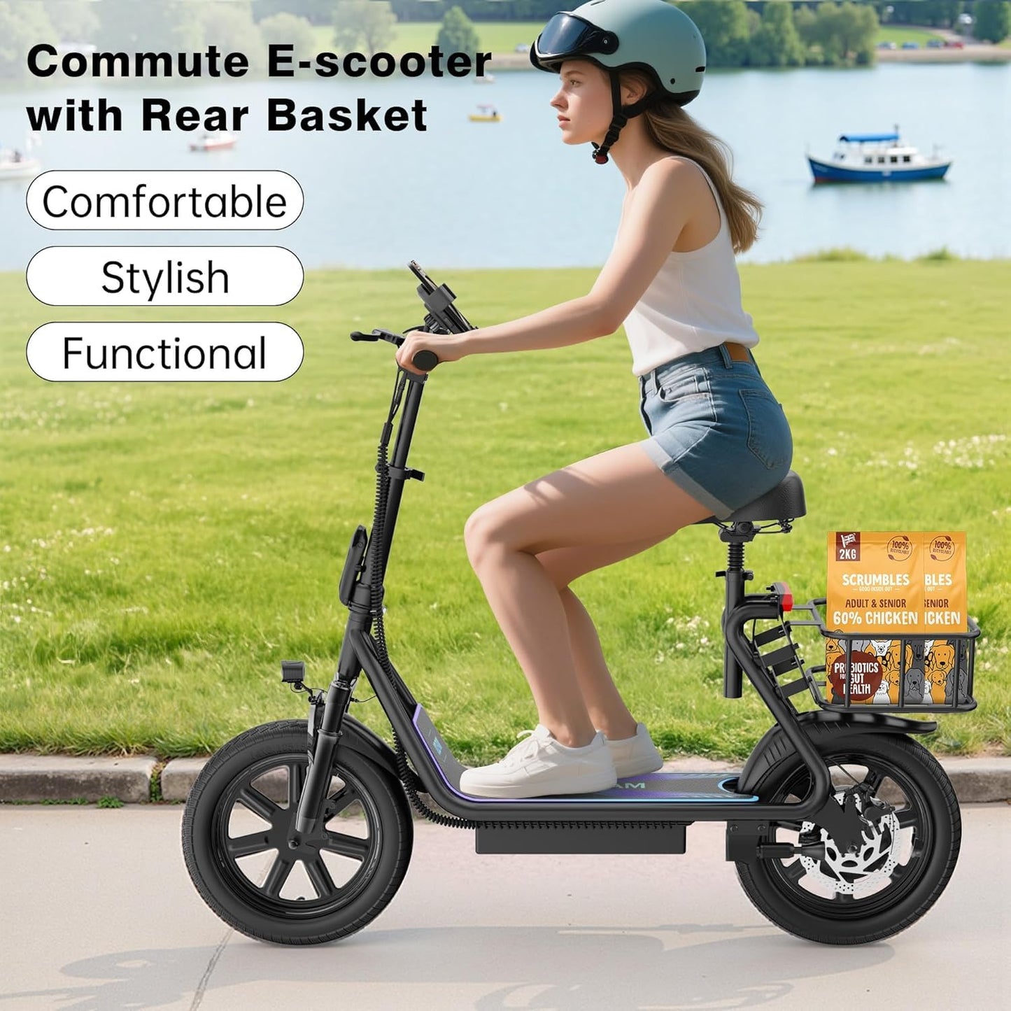 VOLPAM Electric Scooter Adults with Seat & Basket, 500W Powerful Motor, 22 MPH Speed, 27 Mile Range, 14" Tires,Foldable E Scooter with Seat