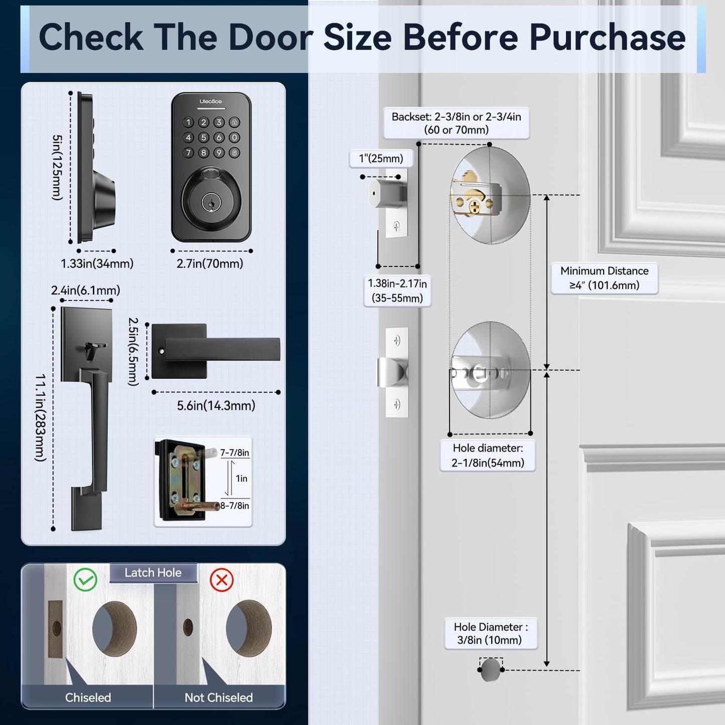 Fingerprint Keypad Deadbolt with Handle Set, Keyless Entry Door Lock, Door Locks for Front Door Lock Set, App Control, Auto Locking, Easy to Install, Matte Black