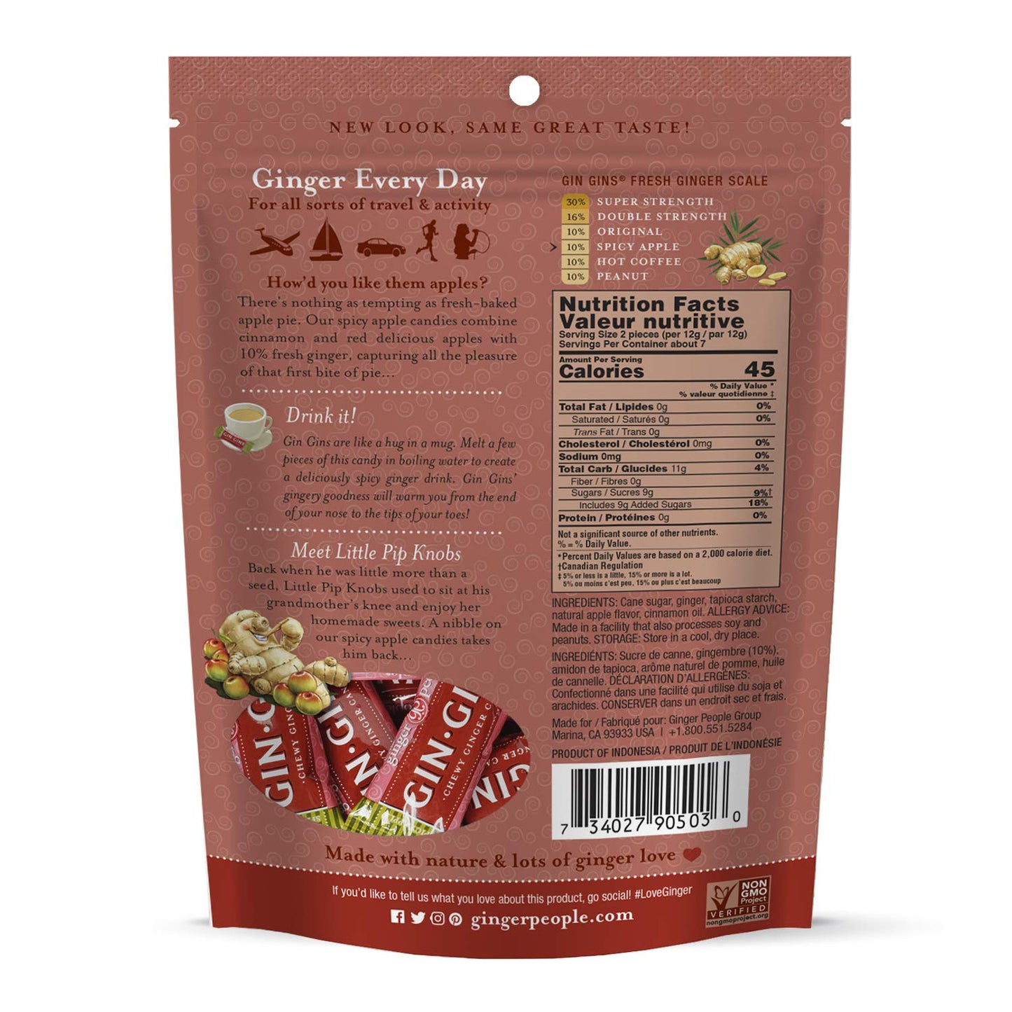 GIN GINS Ginger Chews – Natural Fresh Ginger Candy by The Ginger People – Individually Wrapped Healthy Candy – Original, Apple, Peanut and Turmeric Flavors – Variety Pack – 4 x 3oz bag each flavor (Pack of 4 bags)