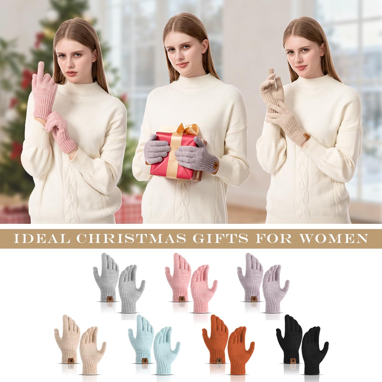 Winter Gloves for Women Upgraded Touch Screen Warm Knit Gloves for Working Driving Running