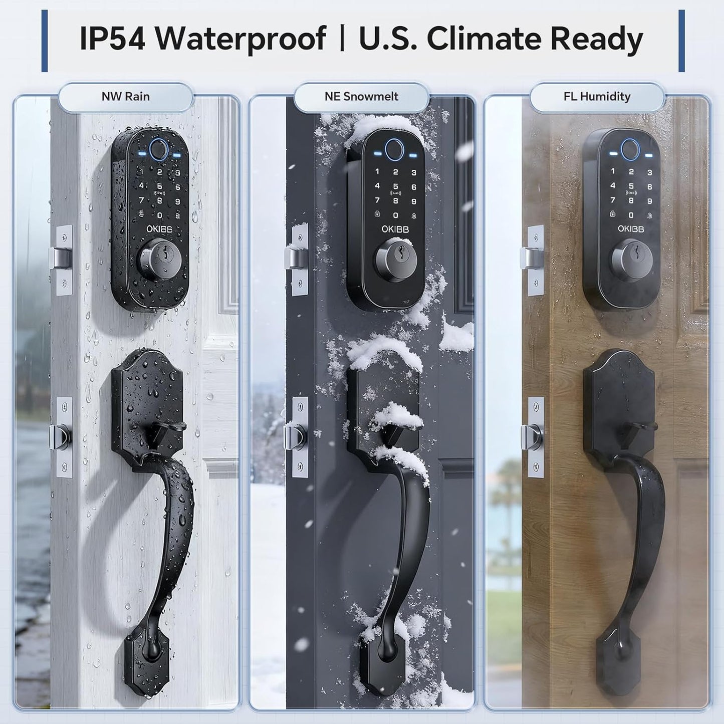 Smart Front Door Lock Set, Built-in WiFi, Keyless Entry Deadbolt with App Remote Control, Electronic Digital Touchscreen Keypad with Lever Handle, Fingerprint/Passcode/Fob/Key Unlock, Auto Lock