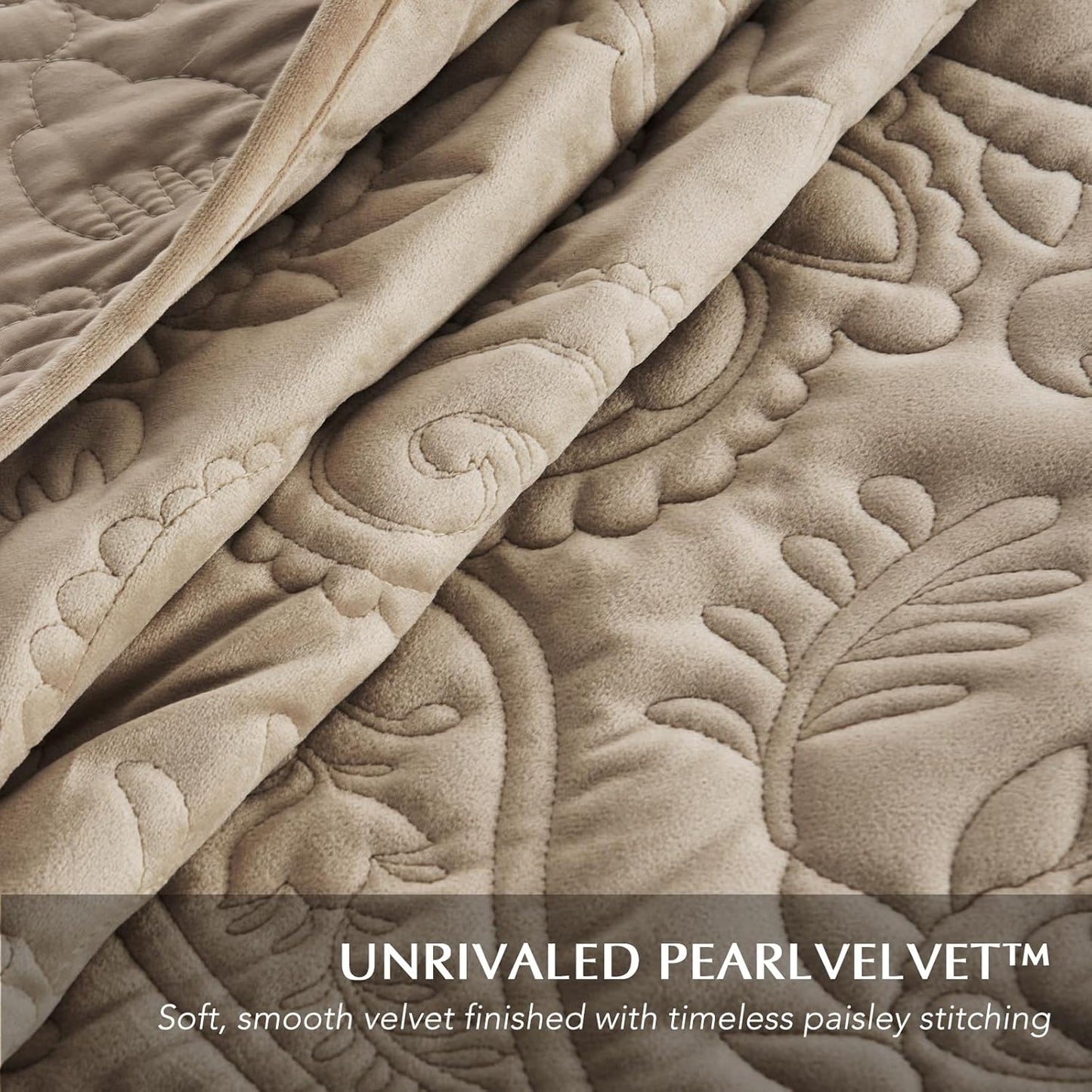 EverGrace Luxury Velvet Quilt Set King Size 3 Piece, Soft Cross-Stitch Velvet Comforter Set with Pillow Shams, Lightweight Coverlet Bedspread Bedding Set for All Seasons, Light Taupe
