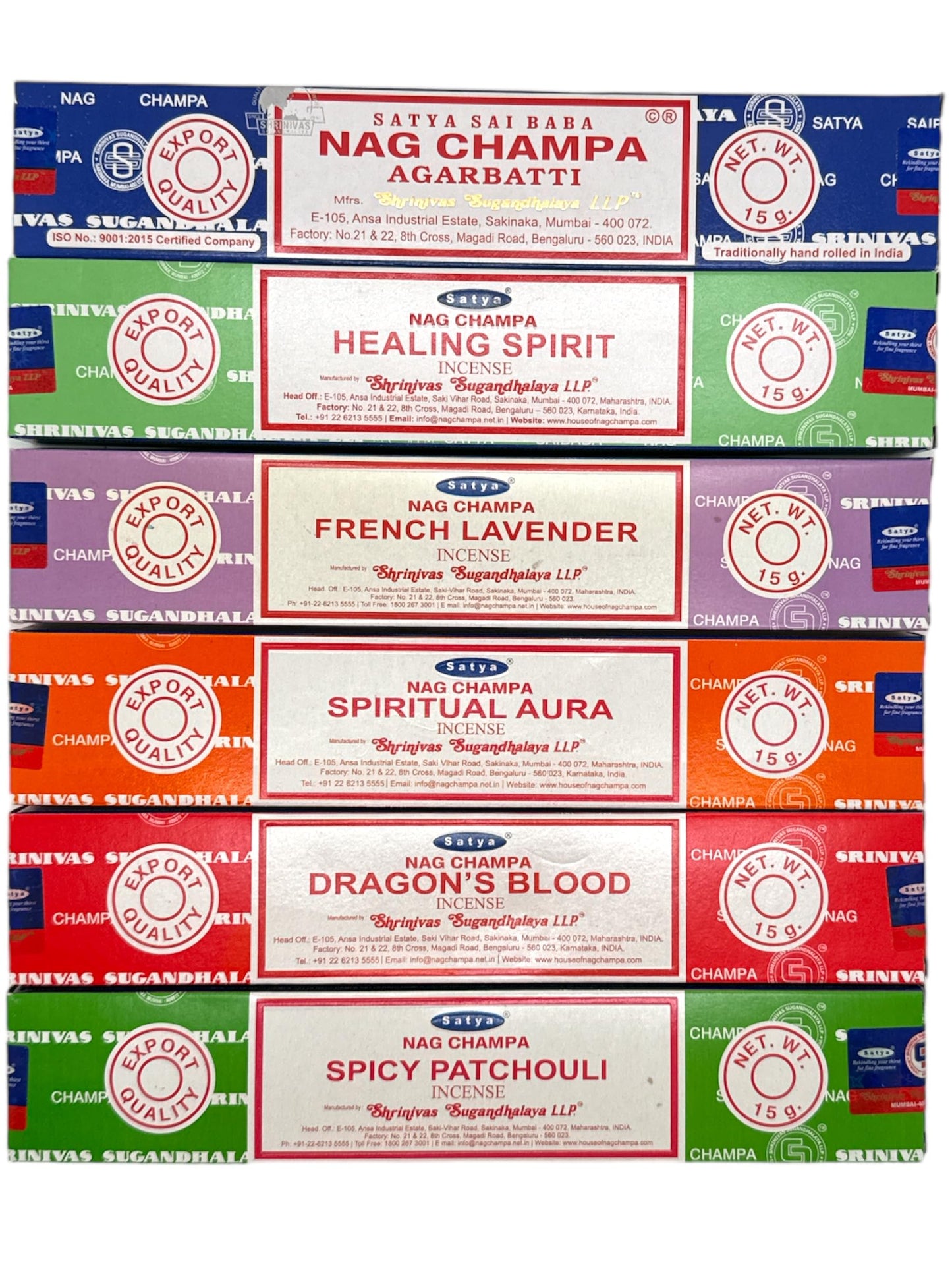 Satya Nag Champa Sandalwood White Sage Good Vibes Jasmine Being Calm - Satya Incense Sticks Assorted Set of 6 Pack (Satya Assorted Pack - 1)
