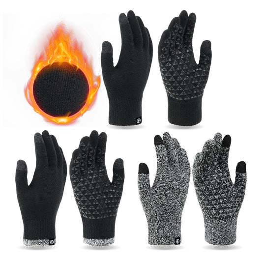 3 Pairs Winter Gloves for Women Men Touch Screen Elastic Knit Thermal Anti-slip Gloves for Cold Weather