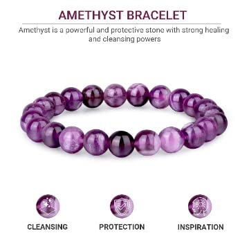 Crystal Vibe Handmade Natural Amethyst Bracelet for Women - Stretchable 8mm Bead Bracelet - Adjustable size Crystal Bracelet for Women