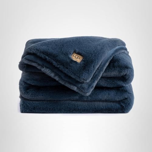 UGG Euphoria Plush Faux Fur Throw Blanket, Oversized Soft Throw for Bed or Couch, Luxury Bedroom Decor, Holiday Blankets, Machine Washable, 50-inch x 70-inch, Charcoal Grey