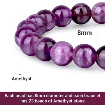 Crystal Vibe Handmade Natural Amethyst Bracelet for Women - Stretchable 8mm Bead Bracelet - Adjustable size Crystal Bracelet for Women