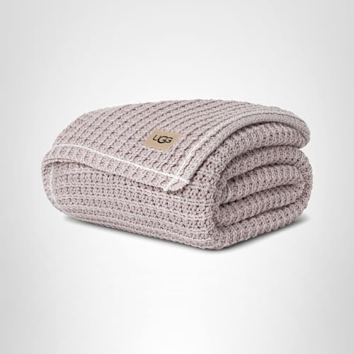 UGG Luna Knit Throw Blanket Soft Cotton Throw for Couch or Bed Cozy Soft Warm Waffle Giftable Lightweight Blanket for Living Room Bedroom, Machine Washable, 50-inch x 70-inch, Quartz Pink