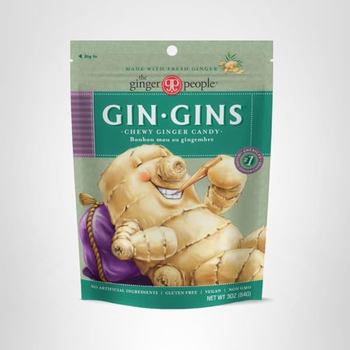 GIN GINS Ginger Chews – Natural Fresh Ginger Candy by The Ginger People – Individually Wrapped Healthy Candy – Original, Apple, Peanut and Turmeric Flavors – Variety Pack – 4 x 3oz bag each flavor (Pack of 4 bags)