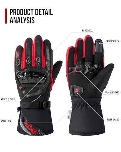 IRON JIA'S Motorcycle Gloves Winter Cold Weather Warm Touchscreen Waterproof Windproof Protective Gear (Black, L)