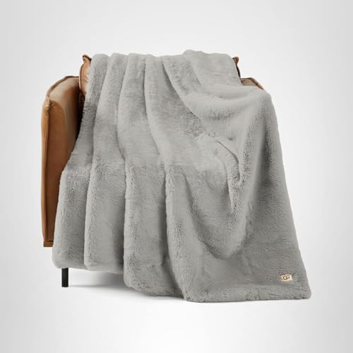 UGG Euphoria Plush Faux Fur Throw Blanket, Oversized Soft Throw for Bed or Couch, Luxury Bedroom Decor, Holiday Blankets, Machine Washable, 50-inch x 70-inch, Charcoal Grey