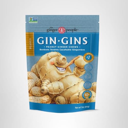 GIN GINS Ginger Chews – Natural Fresh Ginger Candy by The Ginger People – Individually Wrapped Healthy Candy – Original, Apple, Peanut and Turmeric Flavors – Variety Pack – 4 x 3oz bag each flavor (Pack of 4 bags)