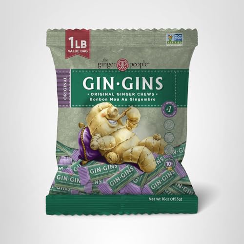 GIN GINS Spicy Apple Ginger Chews – Natural Fresh Ginger Candy by The Ginger People – Individually Wrapped Healthy Candy – Spicy Apple Ginger Flavor – Large 1 lb Bag (16oz) – Pack of 1