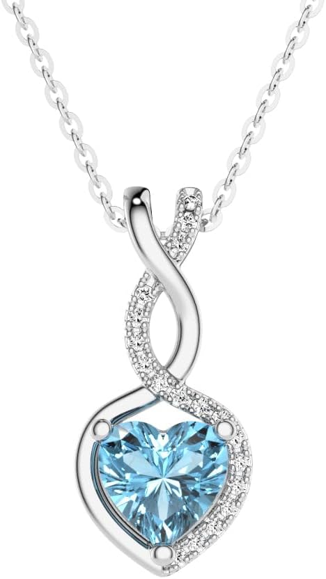 MSBLUE® 1 CT. Lab Created Heart-Shaped Aquamarine Infinity Pendant, 14K White Gold Vermeil