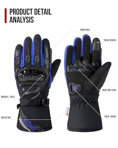 IRON JIA'S Motorcycle Gloves Winter Cold Weather Warm Touchscreen Waterproof Windproof Protective Gear (Black, L)