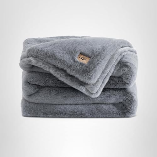 UGG Euphoria Plush Faux Fur Throw Blanket, Oversized Soft Throw for Bed or Couch, Luxury Bedroom Decor, Holiday Blankets, Machine Washable, 50-inch x 70-inch, Charcoal Grey