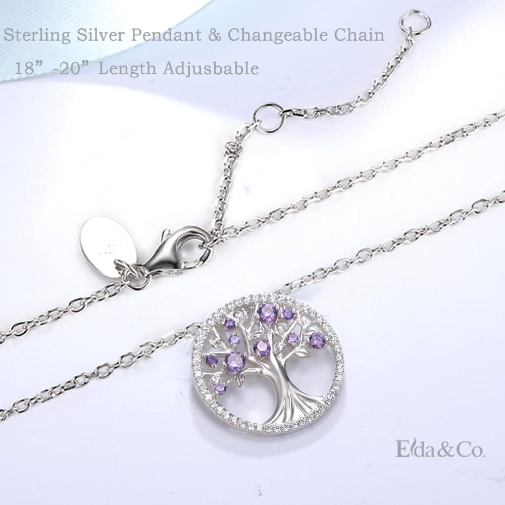 Tree of Life Necklace Birthday Gifts for Wife Mom January February Birthstones Necklace Garnet Amethyst and More Stones Jewelry 925 Sterling Silver