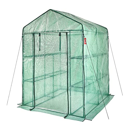 VEVOR Walk-in Tunnel Greenhouse, 9.6x6.4x6.2 ft Hoop House Greenhouse Tunnel, Plant Hot House with Galvanized Steel Frame, White PE Cover, Roll-up Zipper Door and 6 Windows for Outdoor