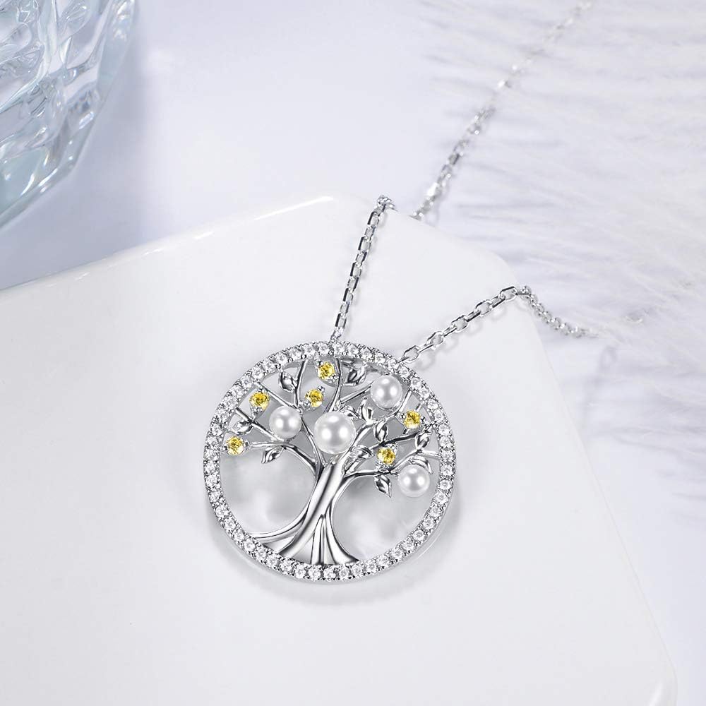 Tree of Life Necklace Birthday Gifts for Wife Mom January February Birthstones Necklace Garnet Amethyst and More Stones Jewelry 925 Sterling Silver