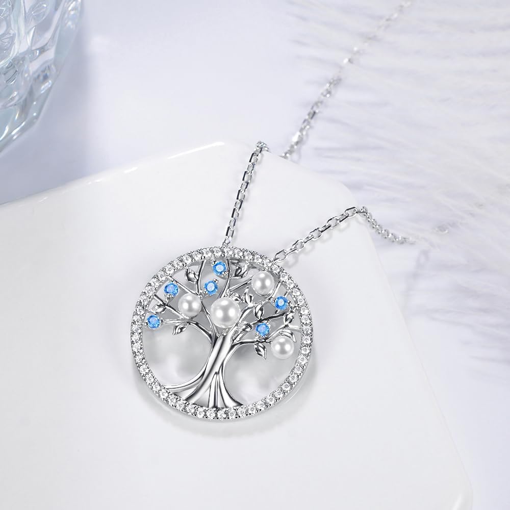 Tree of Life Necklace Birthday Gifts for Wife Mom January February Birthstones Necklace Garnet Amethyst and More Stones Jewelry 925 Sterling Silver