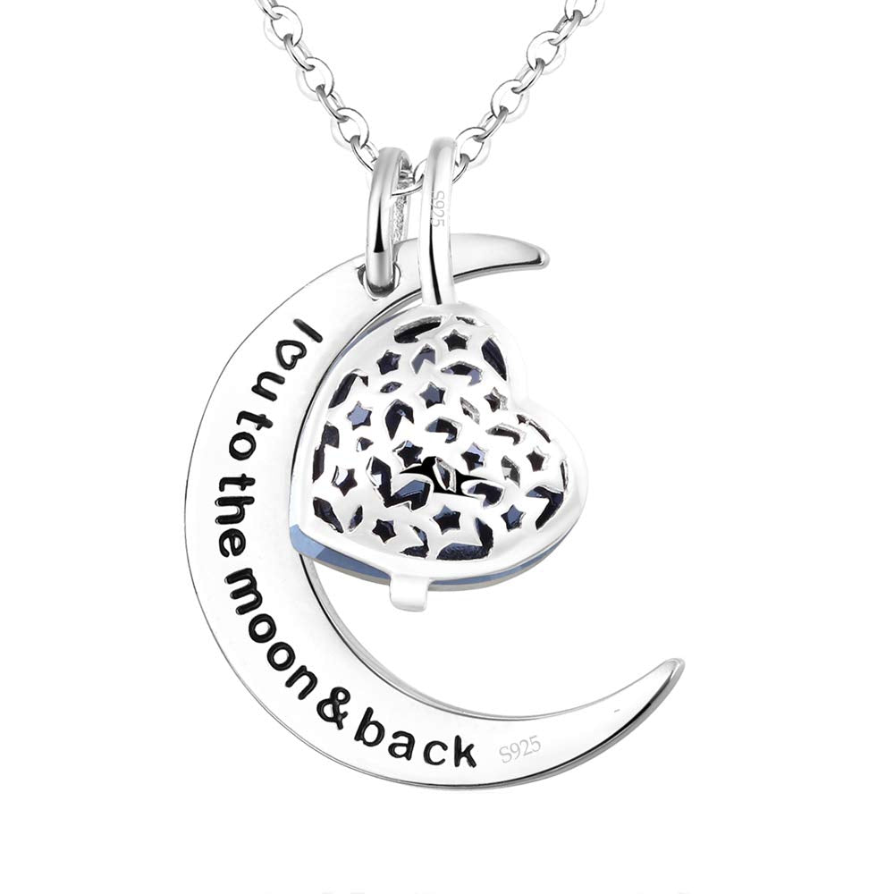 I Love You to the Moon and Back Half Moon Necklace Jewelry Birthday Gifts Mom Wife January February Birthstones Garnet Amethyst and More Stones 925 Sterling Silver