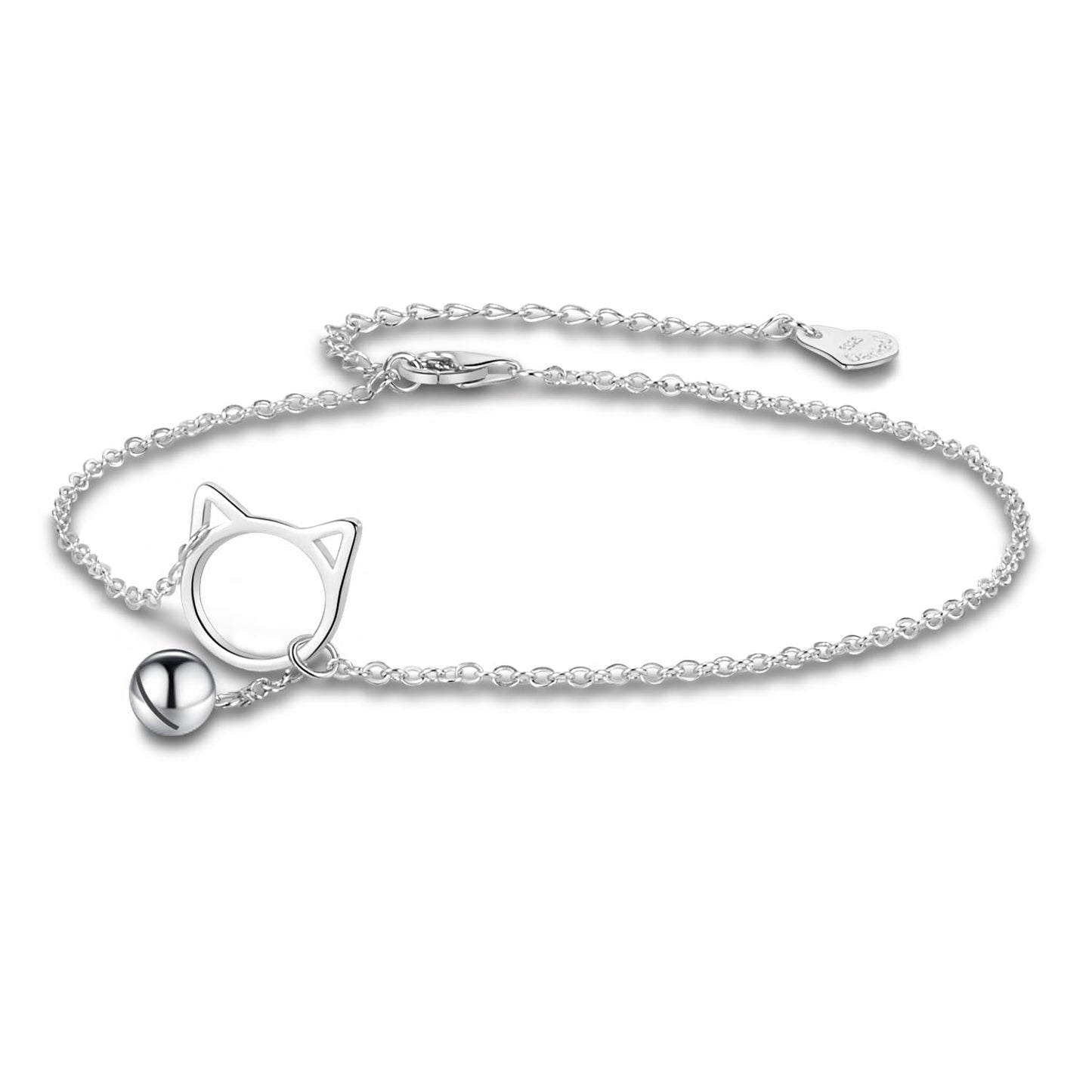Dankadi Women 925 Sterling Silver Anklet Bracelets Cute Cat/Bell Pendant Chain Beach Anklet Bracelet Boho Adjustable Size Anklet Jewelry Gift for her