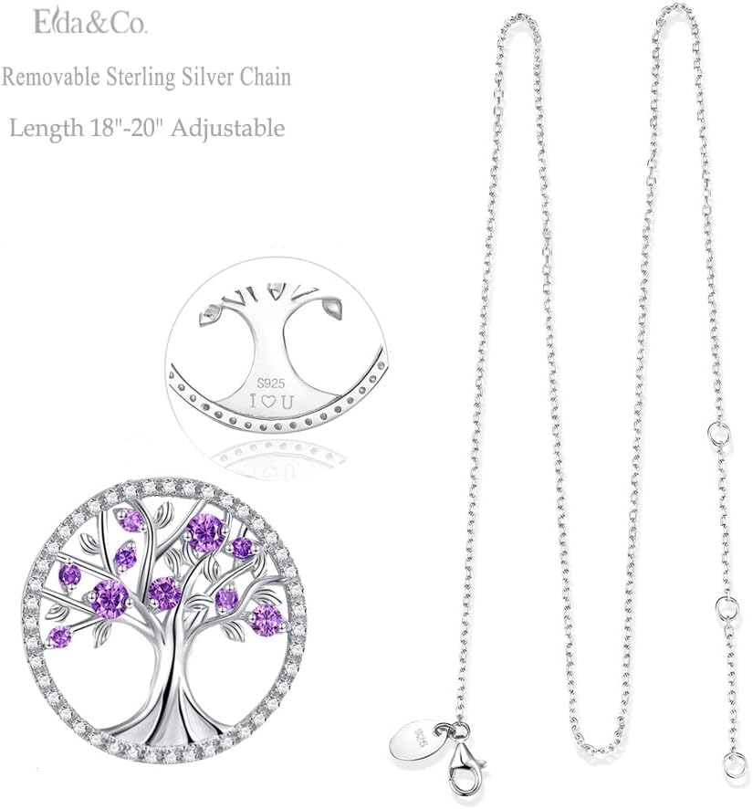 Tree of Life Necklace Birthday Gifts for Wife Mom January February Birthstones Necklace Garnet Amethyst and More Stones Jewelry 925 Sterling Silver