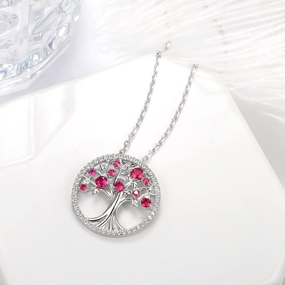 Tree of Life Necklace Birthday Gifts for Wife Mom January February Birthstones Necklace Garnet Amethyst and More Stones Jewelry 925 Sterling Silver