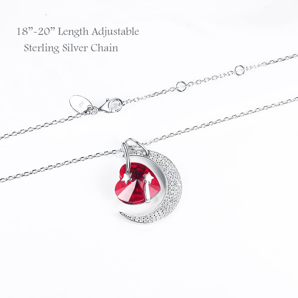 I Love You to the Moon and Back Half Moon Necklace Jewelry Birthday Gifts Mom Wife January February Birthstones Garnet Amethyst and More Stones 925 Sterling Silver