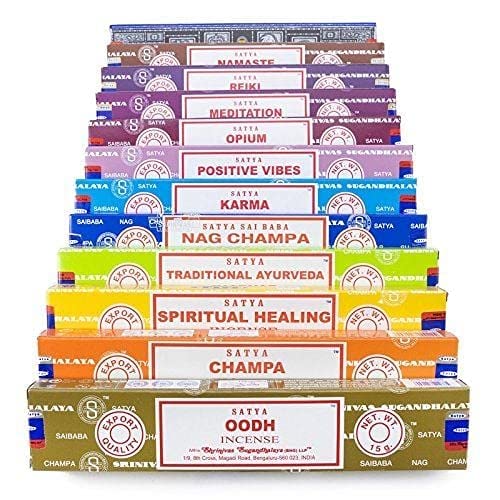 Satya Premium Mix Assorted Incense Sticks Set of 12 Pack | for Meditation, Aromatherapy, Healing, Yoga, Positivity and Relaxation | 180 Sticks (12Packs X 15Sticks)
