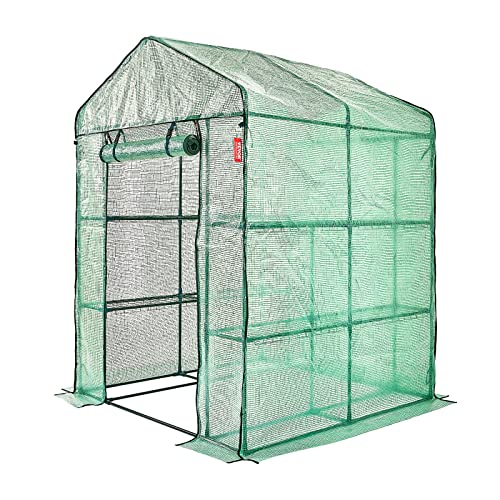 VEVOR Walk-in Tunnel Greenhouse, 9.6x6.4x6.2 ft Hoop House Greenhouse Tunnel, Plant Hot House with Galvanized Steel Frame, White PE Cover, Roll-up Zipper Door and 6 Windows for Outdoor