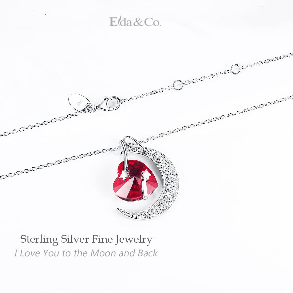 I Love You to the Moon and Back Half Moon Necklace Jewelry Birthday Gifts Mom Wife January February Birthstones Garnet Amethyst and More Stones 925 Sterling Silver