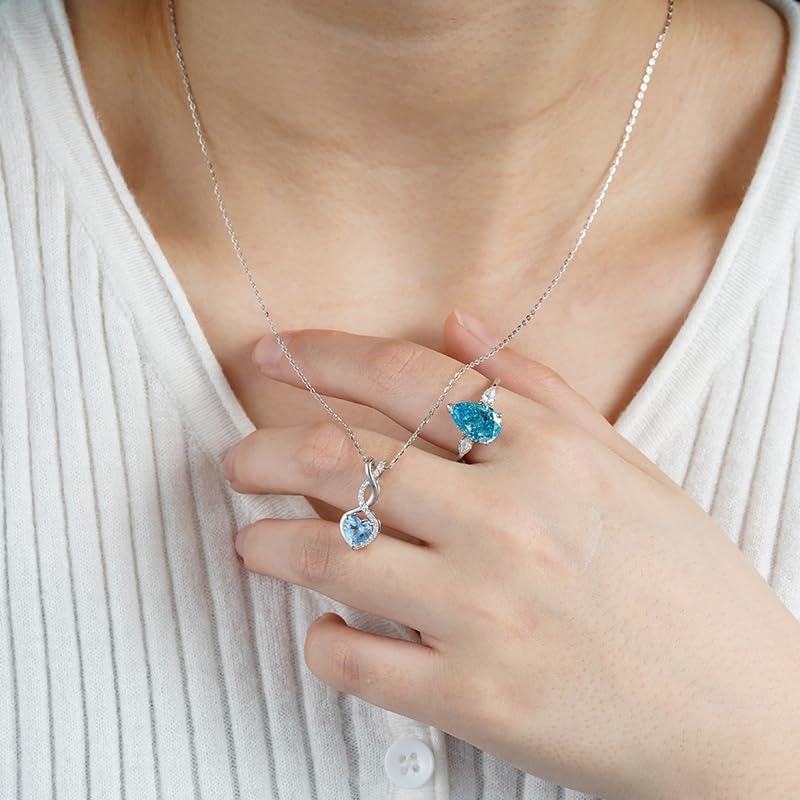 MSBLUE® 1 CT. Lab Created Heart-Shaped Aquamarine Infinity Pendant, 14K White Gold Vermeil
