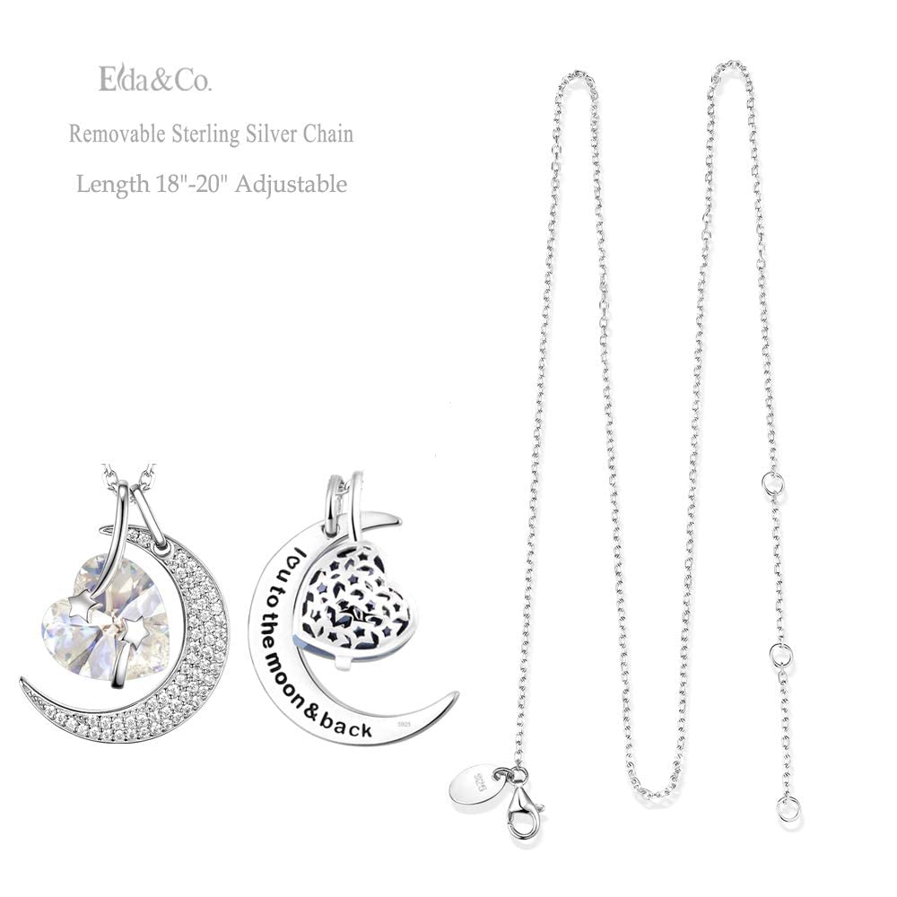 I Love You to the Moon and Back Half Moon Necklace Jewelry Birthday Gifts Mom Wife January February Birthstones Garnet Amethyst and More Stones 925 Sterling Silver