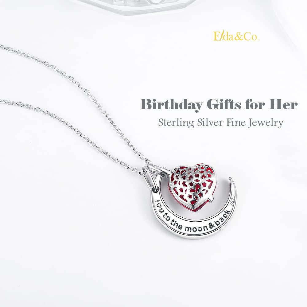 I Love You to the Moon and Back Half Moon Necklace Jewelry Birthday Gifts Mom Wife January February Birthstones Garnet Amethyst and More Stones 925 Sterling Silver