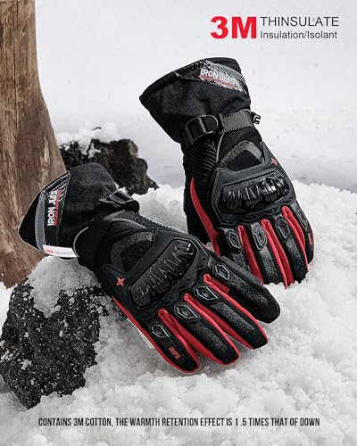 IRON JIA'S Motorcycle Gloves Winter Cold Weather Warm Touchscreen Waterproof Windproof Protective Gear (Black, L)