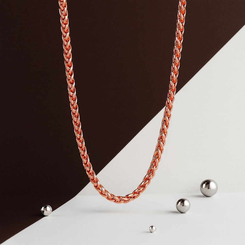 Pure Copper Rope Link Chain Necklace for Men & Women | Rose Gold Tone Handmade Jewelry | Wellness & Healing Benefits | Gift for Him or Her on Christmas, Valentine’s Day & Birthdays