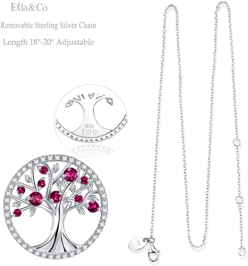Tree of Life Necklace Birthday Gifts for Wife Mom January February Birthstones Necklace Garnet Amethyst and More Stones Jewelry 925 Sterling Silver