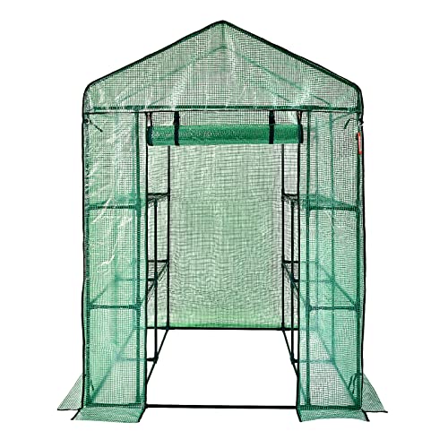 VEVOR Walk-in Tunnel Greenhouse, 9.6x6.4x6.2 ft Hoop House Greenhouse Tunnel, Plant Hot House with Galvanized Steel Frame, White PE Cover, Roll-up Zipper Door and 6 Windows for Outdoor