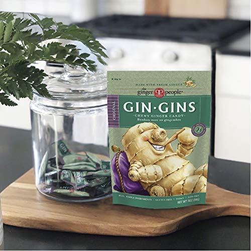 GIN GINS Ginger Chews – Natural Fresh Ginger Candy by The Ginger People – Individually Wrapped Healthy Candy – Original, Apple, Peanut and Turmeric Flavors – Variety Pack – 4 x 3oz bag each flavor (Pack of 4 bags)