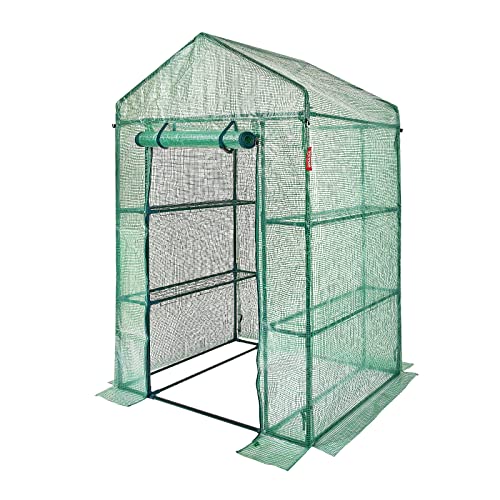 VEVOR Walk-in Tunnel Greenhouse, 9.6x6.4x6.2 ft Hoop House Greenhouse Tunnel, Plant Hot House with Galvanized Steel Frame, White PE Cover, Roll-up Zipper Door and 6 Windows for Outdoor