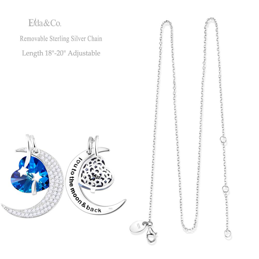 I Love You to the Moon and Back Half Moon Necklace Jewelry Birthday Gifts Mom Wife January February Birthstones Garnet Amethyst and More Stones 925 Sterling Silver