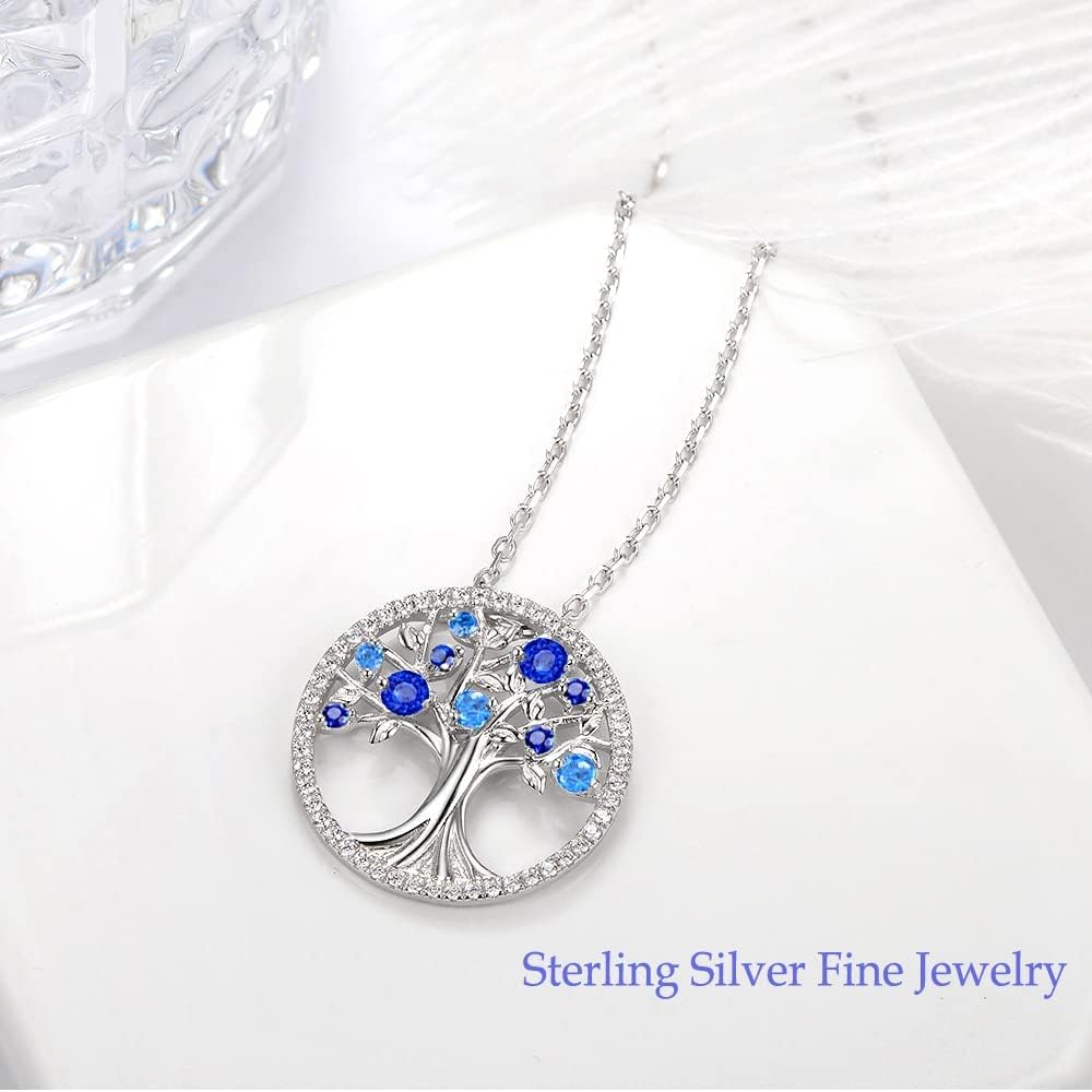 Tree of Life Necklace Birthday Gifts for Wife Mom January February Birthstones Necklace Garnet Amethyst and More Stones Jewelry 925 Sterling Silver