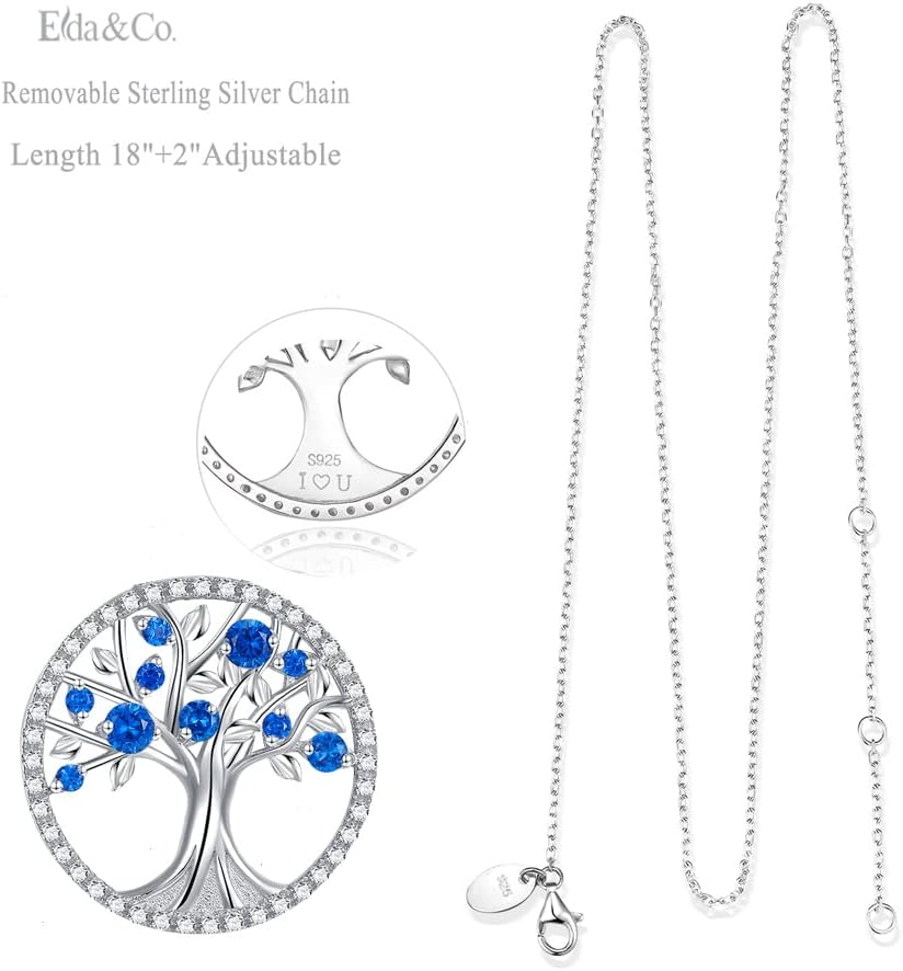 Tree of Life Necklace Birthday Gifts for Wife Mom January February Birthstones Necklace Garnet Amethyst and More Stones Jewelry 925 Sterling Silver