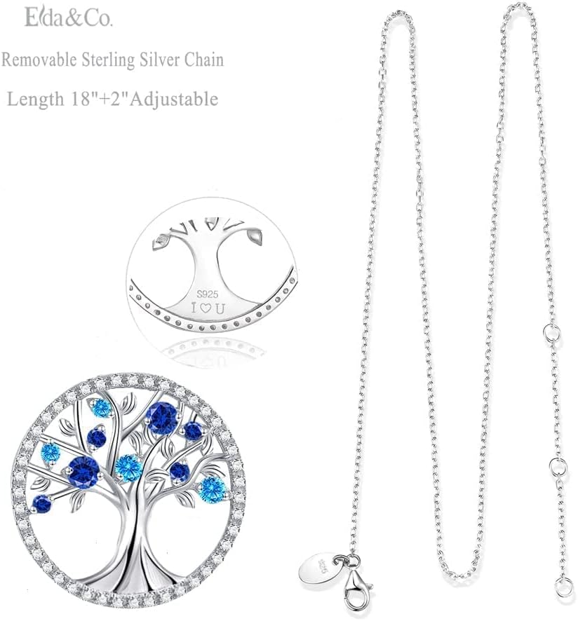 Tree of Life Necklace Birthday Gifts for Wife Mom January February Birthstones Necklace Garnet Amethyst and More Stones Jewelry 925 Sterling Silver