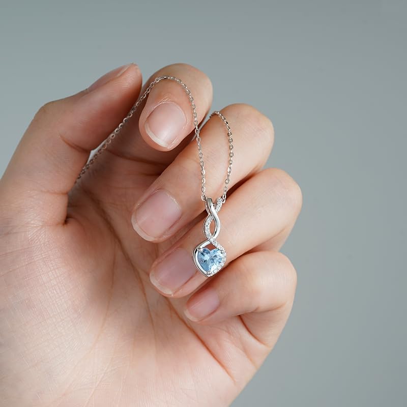 MSBLUE® 1 CT. Lab Created Heart-Shaped Aquamarine Infinity Pendant, 14K White Gold Vermeil