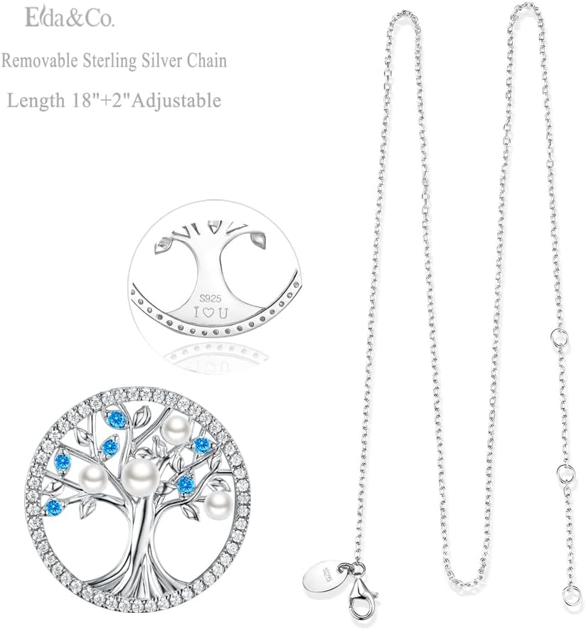 Tree of Life Necklace Birthday Gifts for Wife Mom January February Birthstones Necklace Garnet Amethyst and More Stones Jewelry 925 Sterling Silver