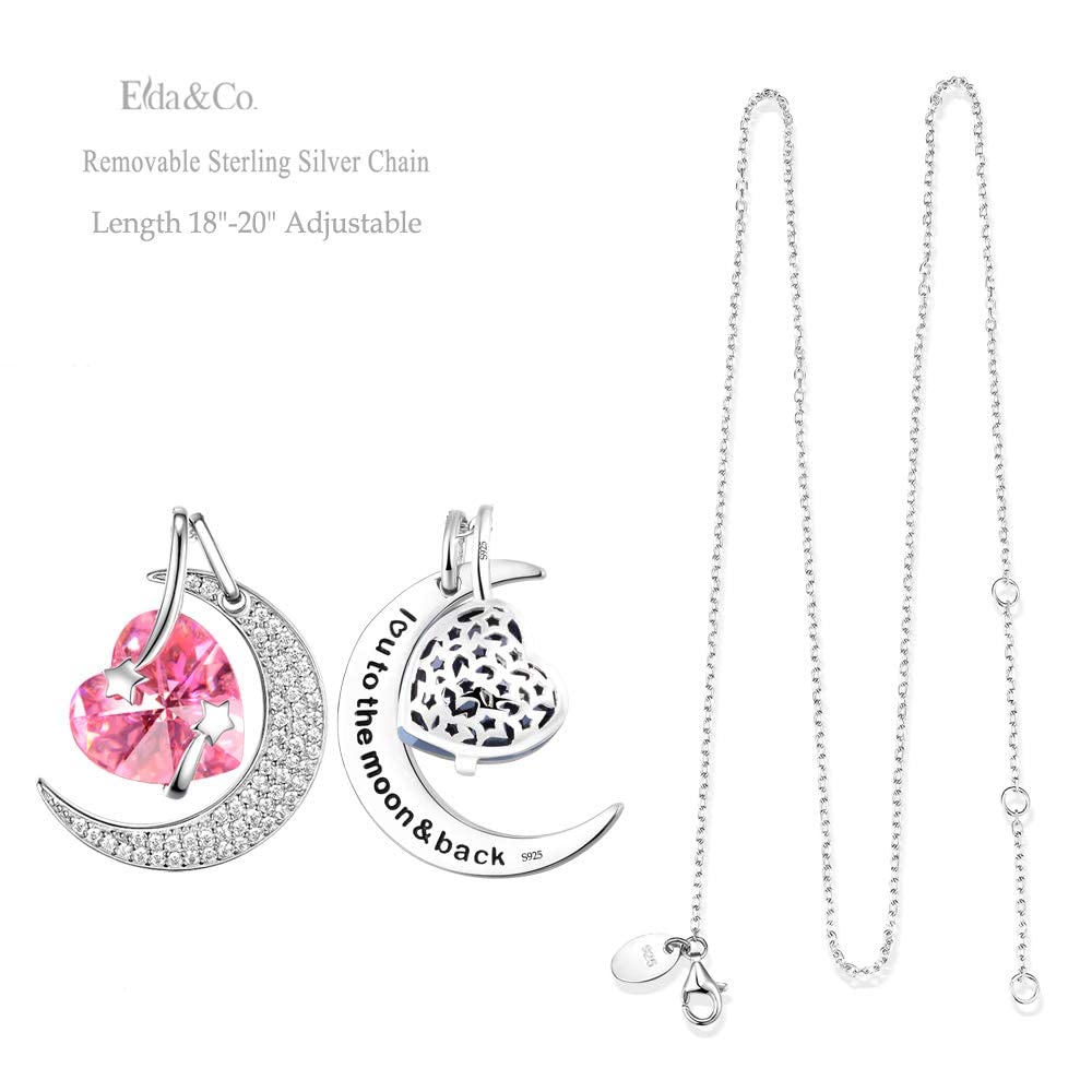 I Love You to the Moon and Back Half Moon Necklace Jewelry Birthday Gifts Mom Wife January February Birthstones Garnet Amethyst and More Stones 925 Sterling Silver