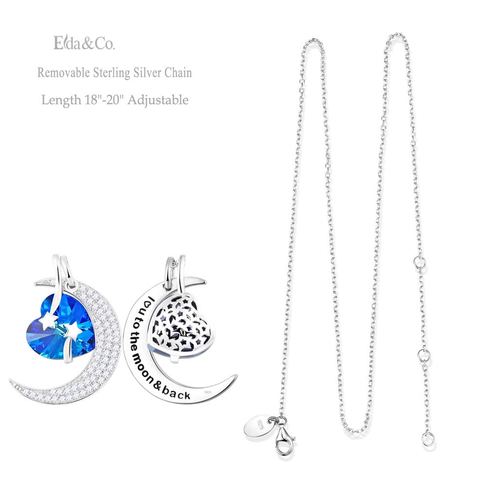 I Love You to the Moon and Back Half Moon Necklace Jewelry Birthday Gifts Mom Wife January February Birthstones Garnet Amethyst and More Stones 925 Sterling Silver